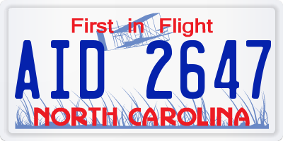 NC license plate AID2647