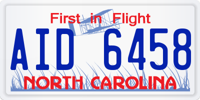 NC license plate AID6458