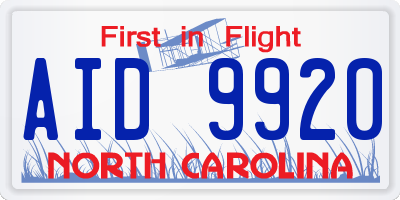 NC license plate AID9920