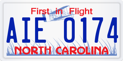 NC license plate AIE0174