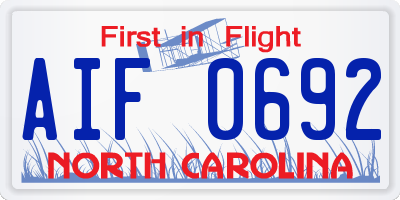 NC license plate AIF0692