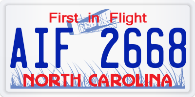 NC license plate AIF2668