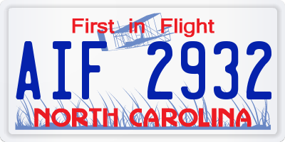 NC license plate AIF2932