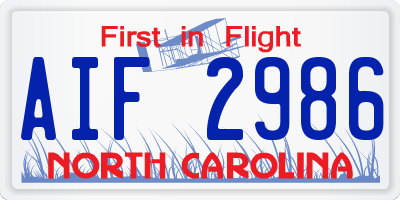 NC license plate AIF2986