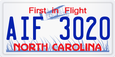 NC license plate AIF3020