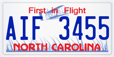 NC license plate AIF3455