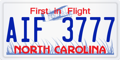NC license plate AIF3777