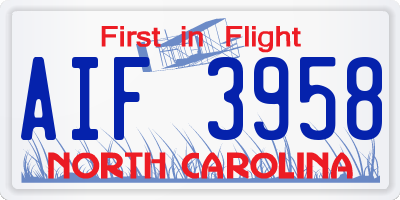 NC license plate AIF3958