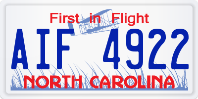 NC license plate AIF4922