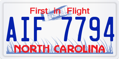 NC license plate AIF7794