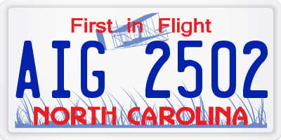 NC license plate AIG2502