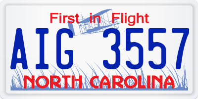 NC license plate AIG3557
