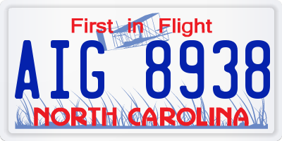 NC license plate AIG8938