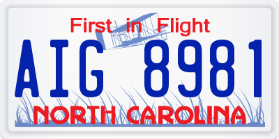 NC license plate AIG8981