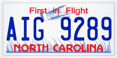 NC license plate AIG9289