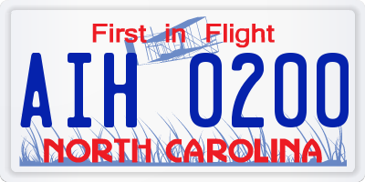 NC license plate AIH0200