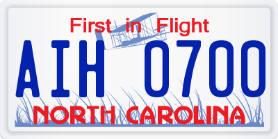 NC license plate AIH0700