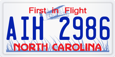 NC license plate AIH2986