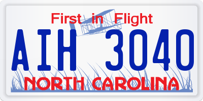 NC license plate AIH3040