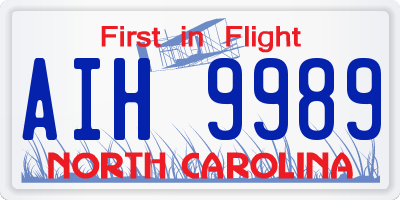 NC license plate AIH9989
