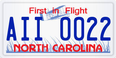 NC license plate AII0022