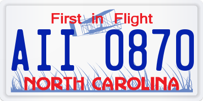 NC license plate AII0870