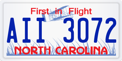 NC license plate AII3072