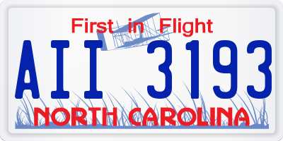 NC license plate AII3193