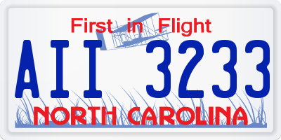 NC license plate AII3233