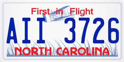 NC license plate AII3726