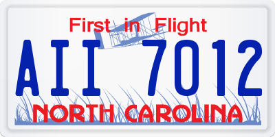 NC license plate AII7012