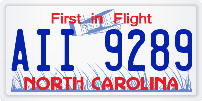 NC license plate AII9289