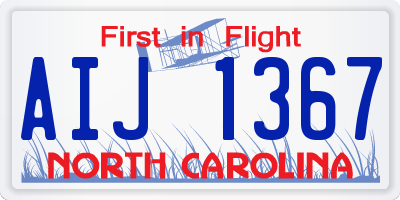 NC license plate AIJ1367