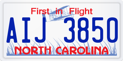 NC license plate AIJ3850