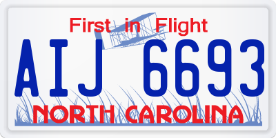 NC license plate AIJ6693