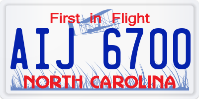 NC license plate AIJ6700