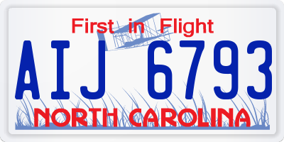 NC license plate AIJ6793