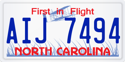 NC license plate AIJ7494