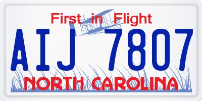NC license plate AIJ7807