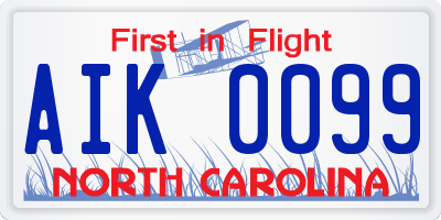 NC license plate AIK0099