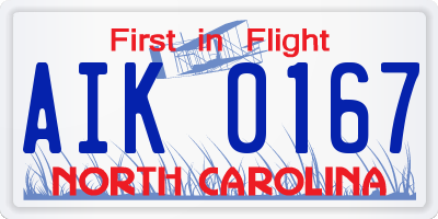 NC license plate AIK0167