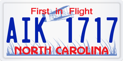 NC license plate AIK1717