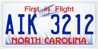 NC license plate AIK3212
