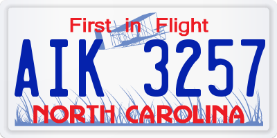 NC license plate AIK3257