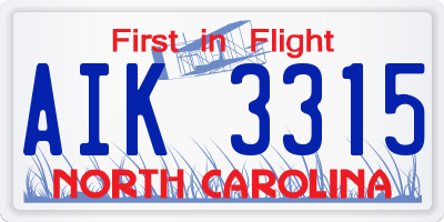 NC license plate AIK3315