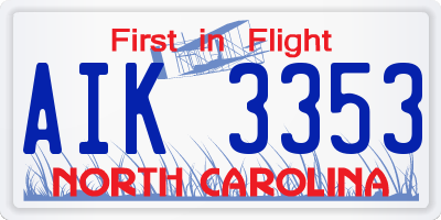 NC license plate AIK3353