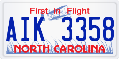 NC license plate AIK3358