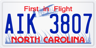 NC license plate AIK3807