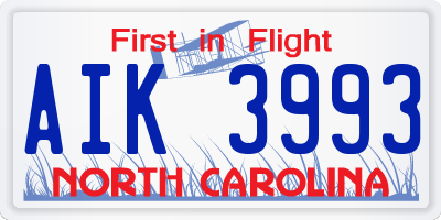 NC license plate AIK3993