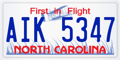 NC license plate AIK5347